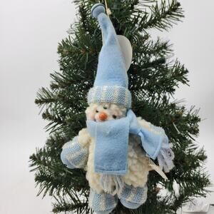 NEW Plush Snowman Ornament Stuffed Blue and White Vintage Circa Late 90s 6"